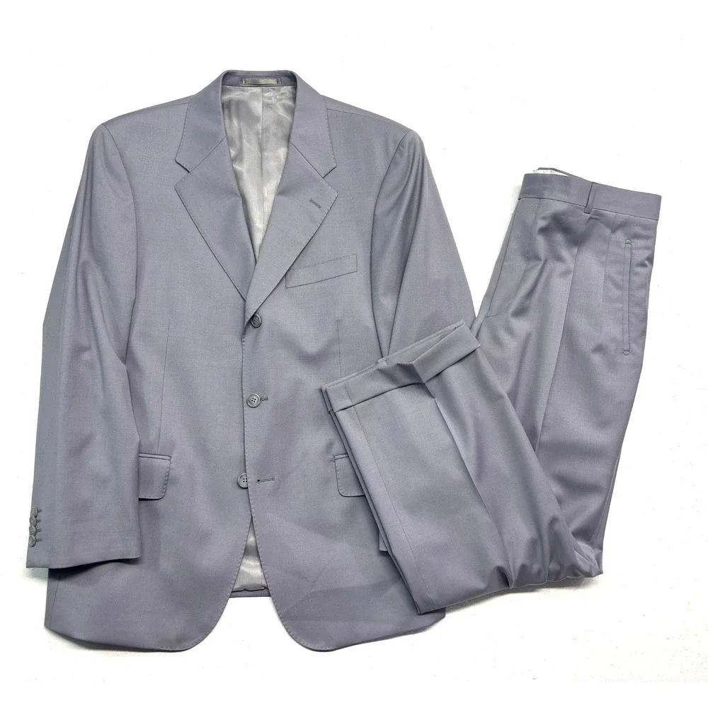 vtg Studio Milano Italy 40S 34x29 Gray 2pc Pant Suit 100% Wool Pleated Cuffed